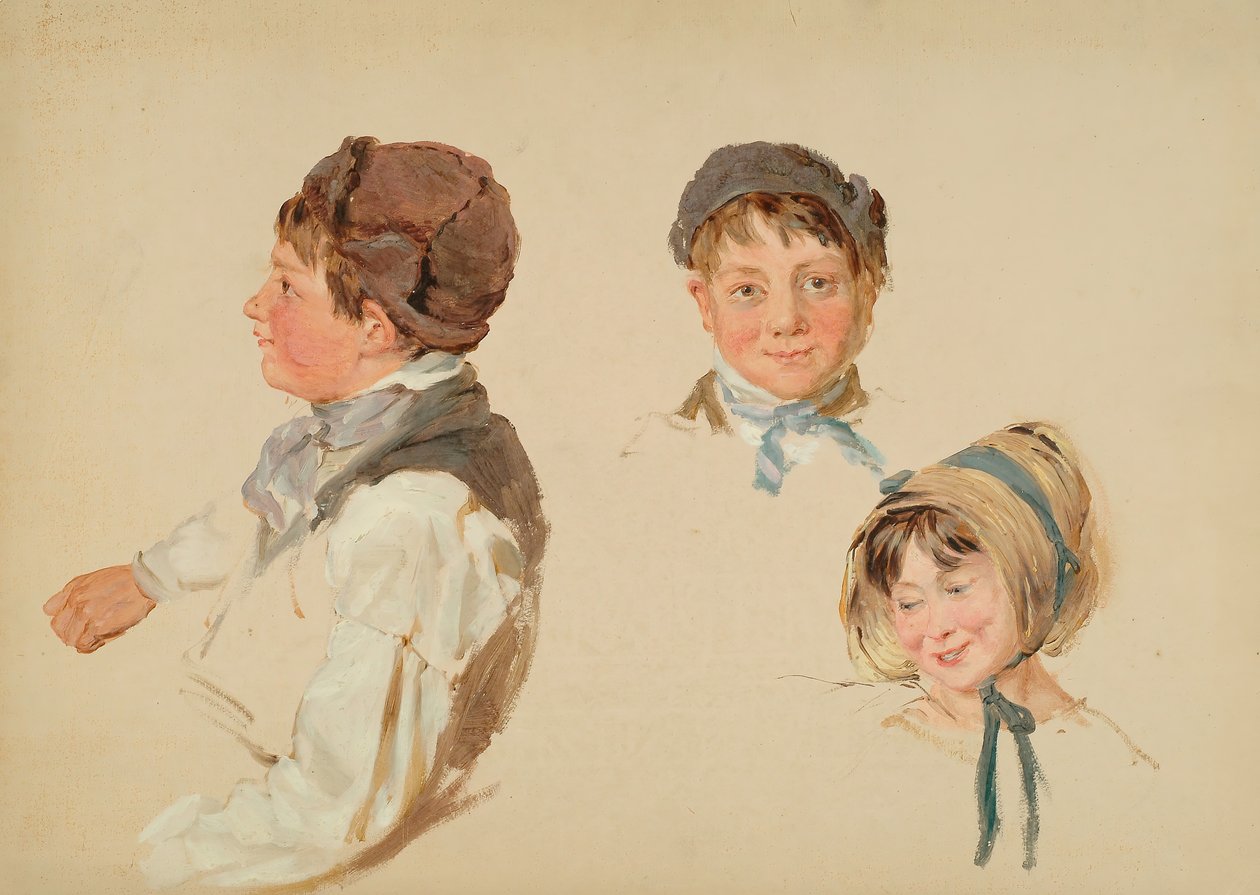 Lasten päät, poika ja tyttö, kolme tutkimusta, 1850. tekijältä Hopkins Horsley Hobday Horsley