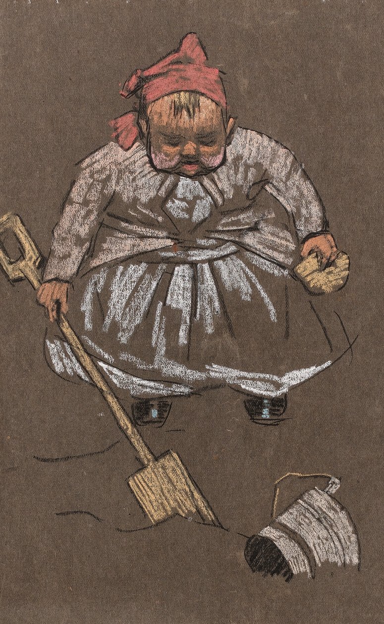 Evangeline, taiteilijan tytär, rannalla, noin 1900 (väriliitu paperille). tekijältä Horace Mann Livens