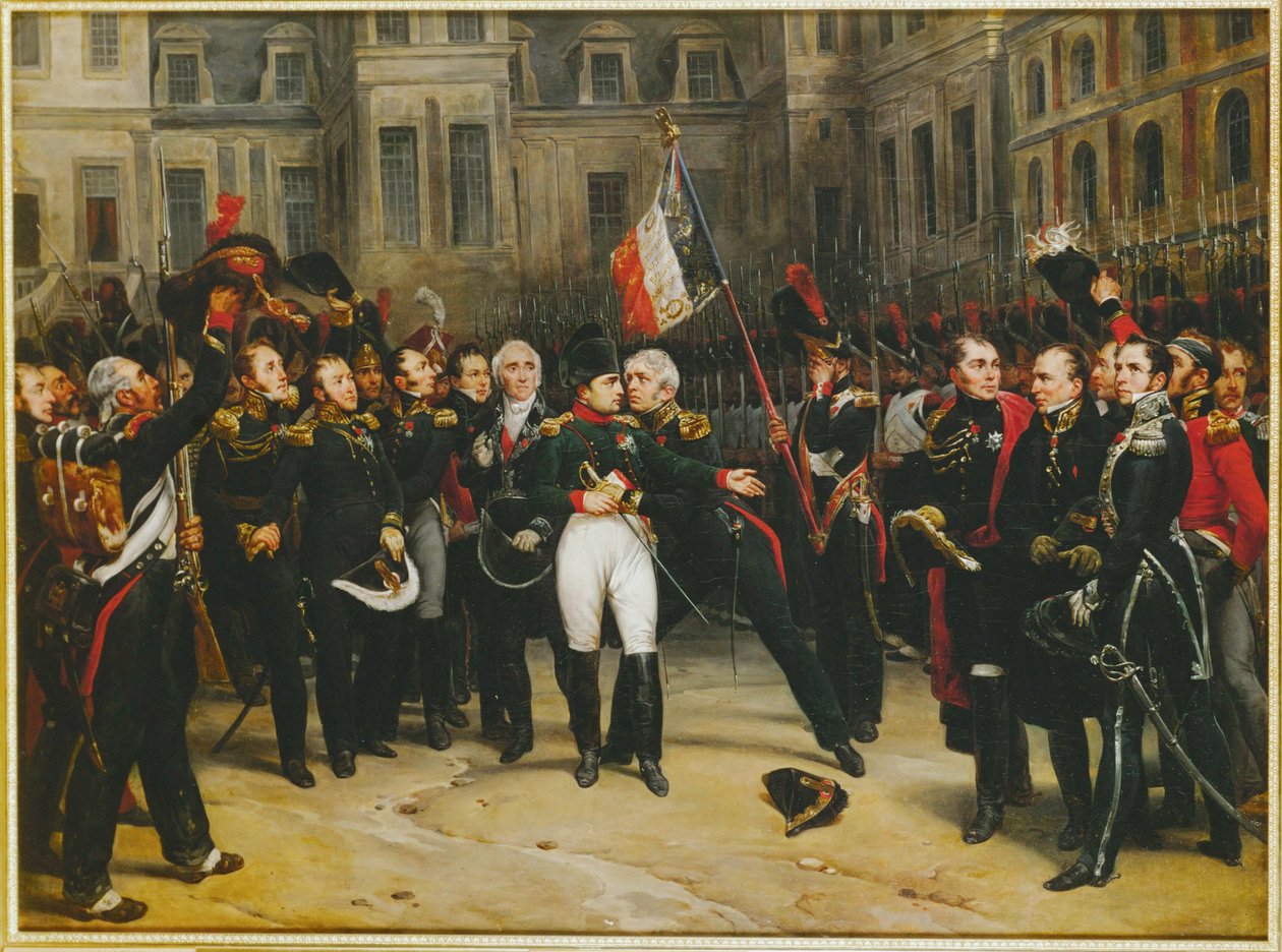 Napoleon hyvästelee keisarillisen kaartin Fontainebleaussa ... tekijältä Horace (after) Vernet