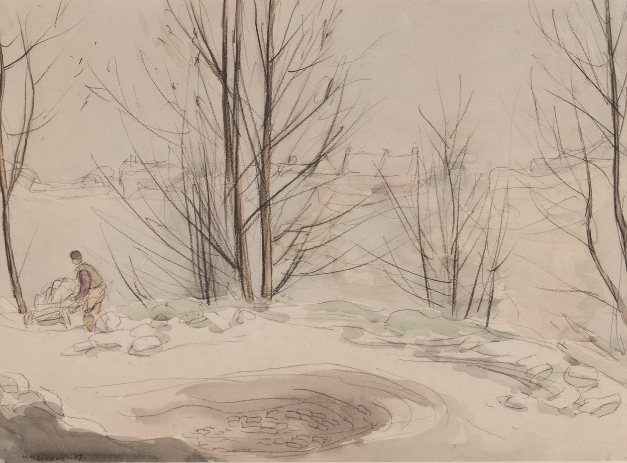 Carshalton Quarry, 1907 (liitu ja wc paperilla) tekijältä Horace Mann Livens