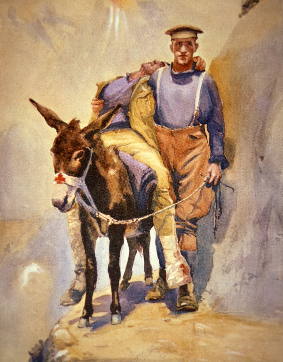 John Simpson Kirkpatrick 3. Australian Field Ambulancesta, joka aasillaan pelasti haavoittuneita sotilaita Gallipolissa vuonna 1915 tekijältä Horace Moore Jones