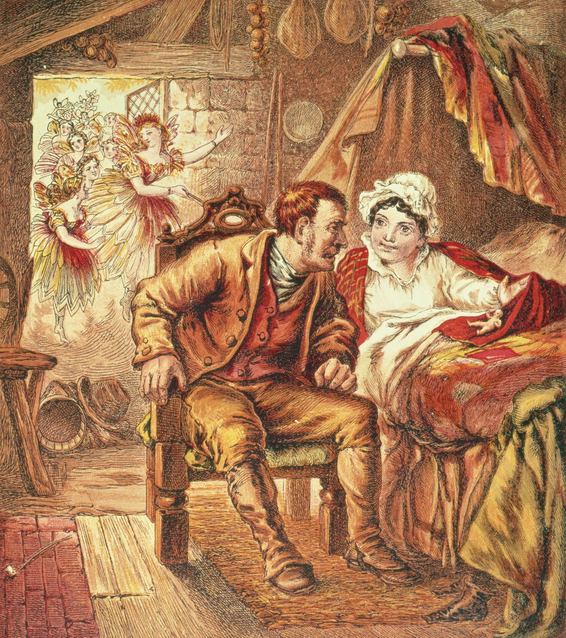 Tom Thumbin syntymä, kuva Hoitajien kuvakirjasta, kaiverrus Kronheim & Co., 1869 tekijältä Horace Petherick