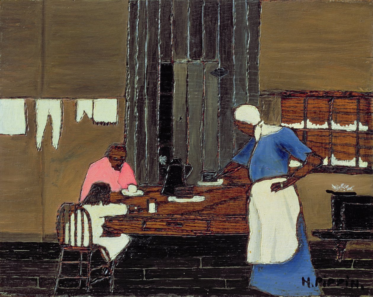 Illallinen, n. 1940 (öljy paneelille) tekijältä Horace Pippin