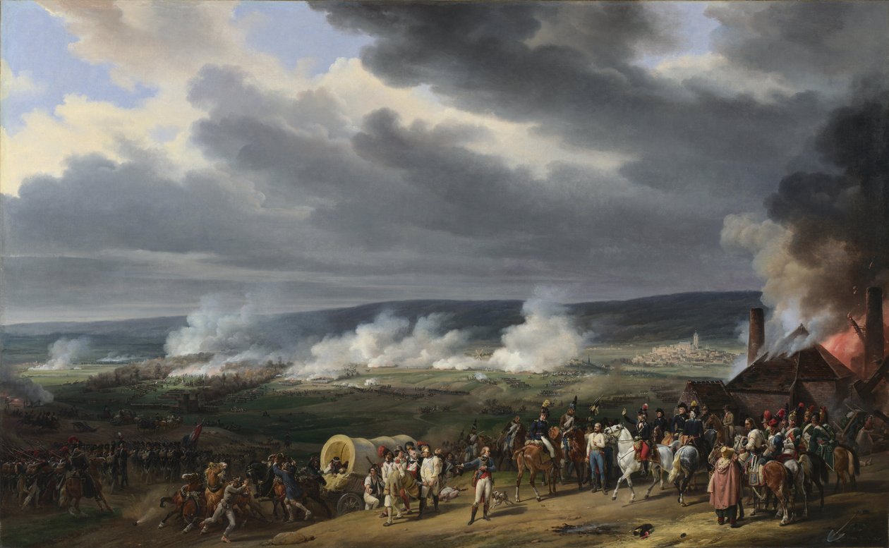 Jemappesin taistelu (Jemmapes) 6. marraskuuta 1792 Itävallan ja Ranskan välillä (ranskalaisten voitto, kenraali Charles Francois Dumouriezin (1739-1823) komennot. Emile Jean Horace Vernet