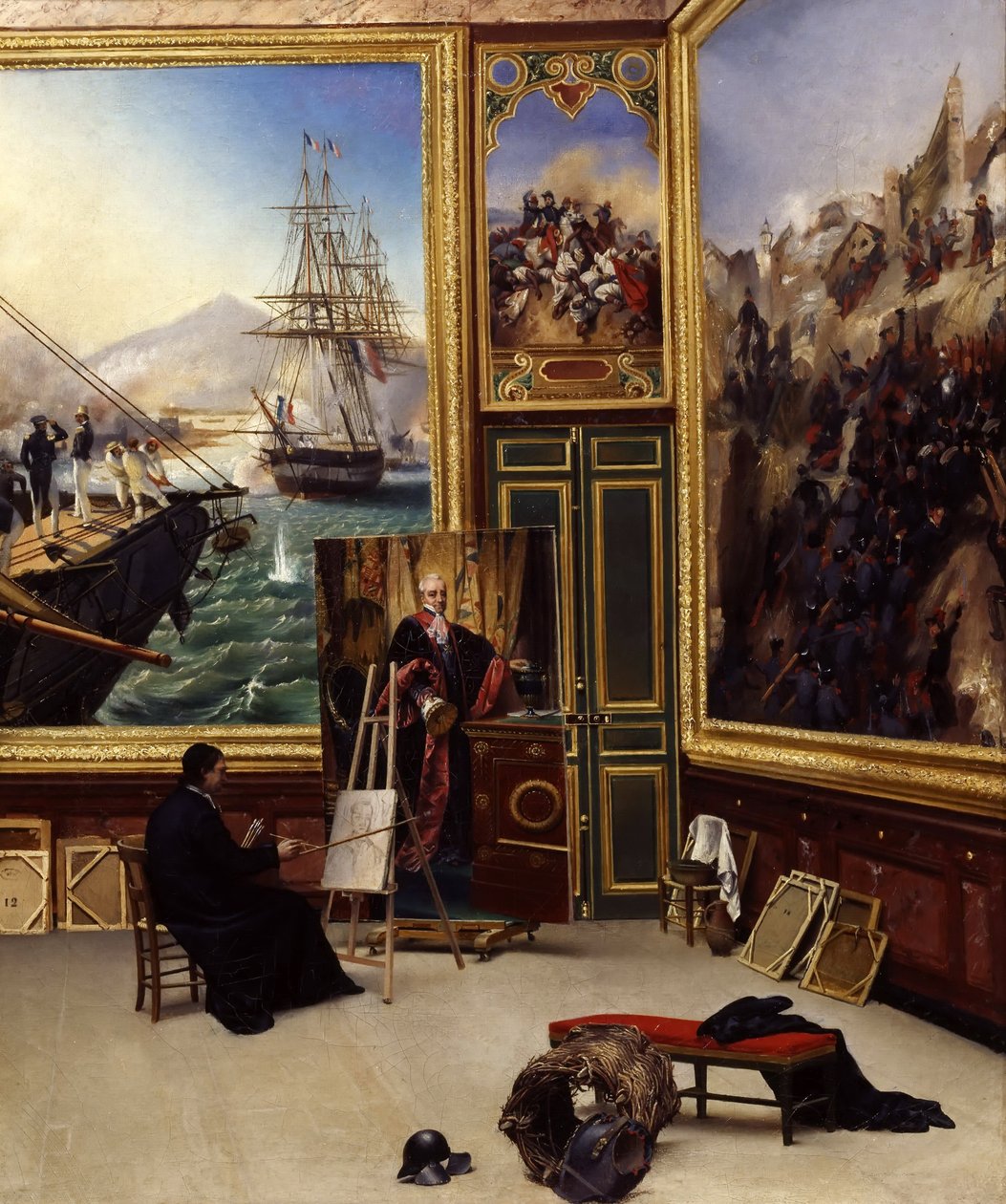 Veli Philippe kopioimassa Marquis de Fontanesin muotokuvaa Versaillesin museossa tekijältä Emile Jean Horace Vernet
