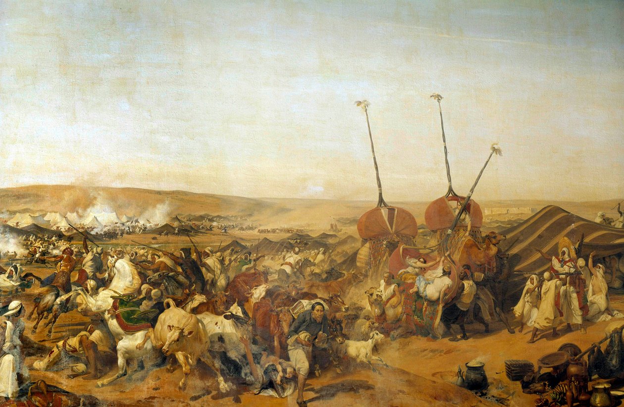 Algerian valloitus (1830-1847): Aumalen herttua Taguinissa vangitsee Abd el Kaderin (Abd-el-Kader tai Ibn Muhyi al-Din al-Hasani) (1807-1883) Smalan (Smalan) tekijältä Emile Jean Horace Vernet