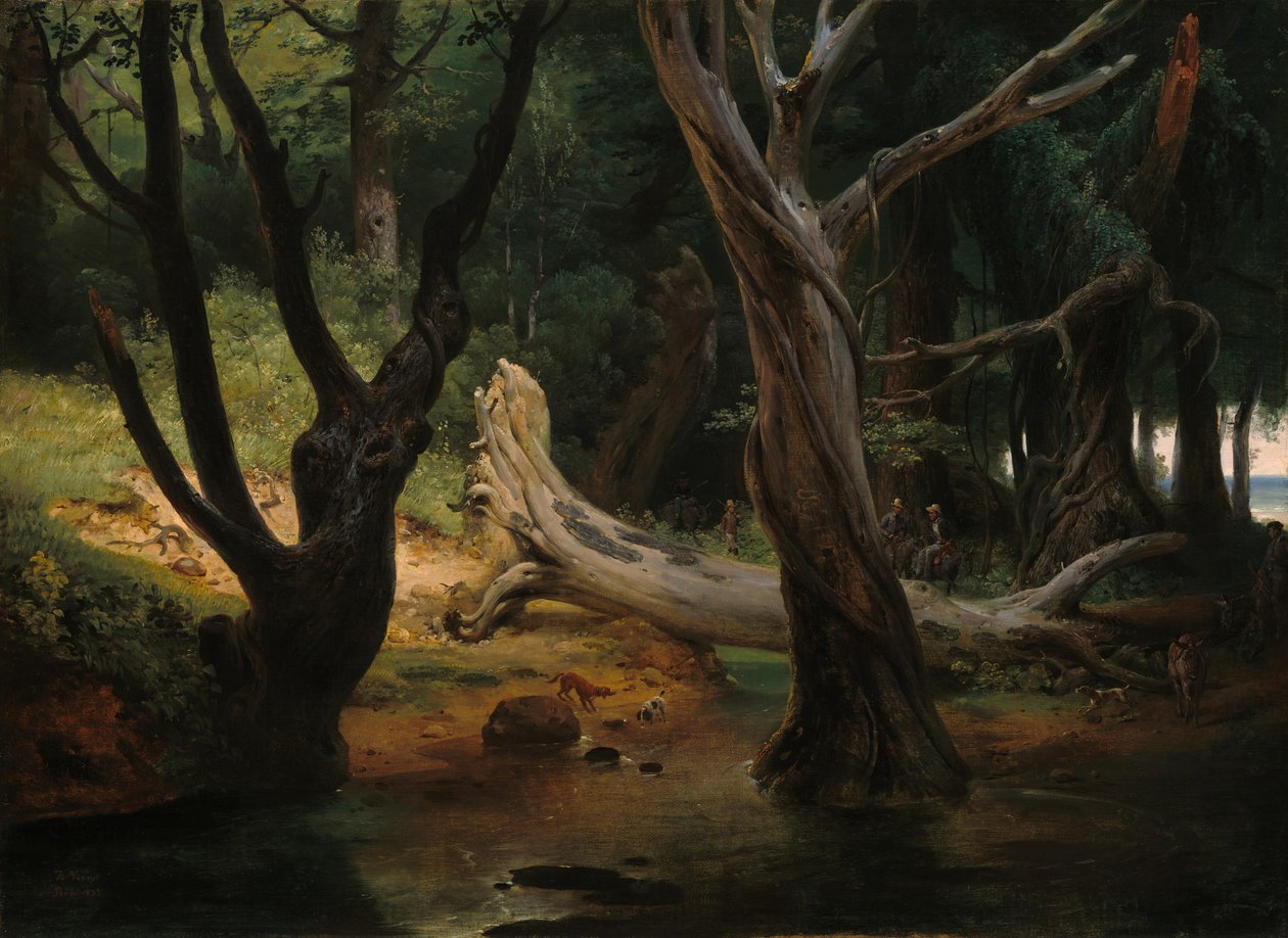 Lähtö metsästykseen Pontinen suoalueella tekijältä Emile Jean Horace Vernet