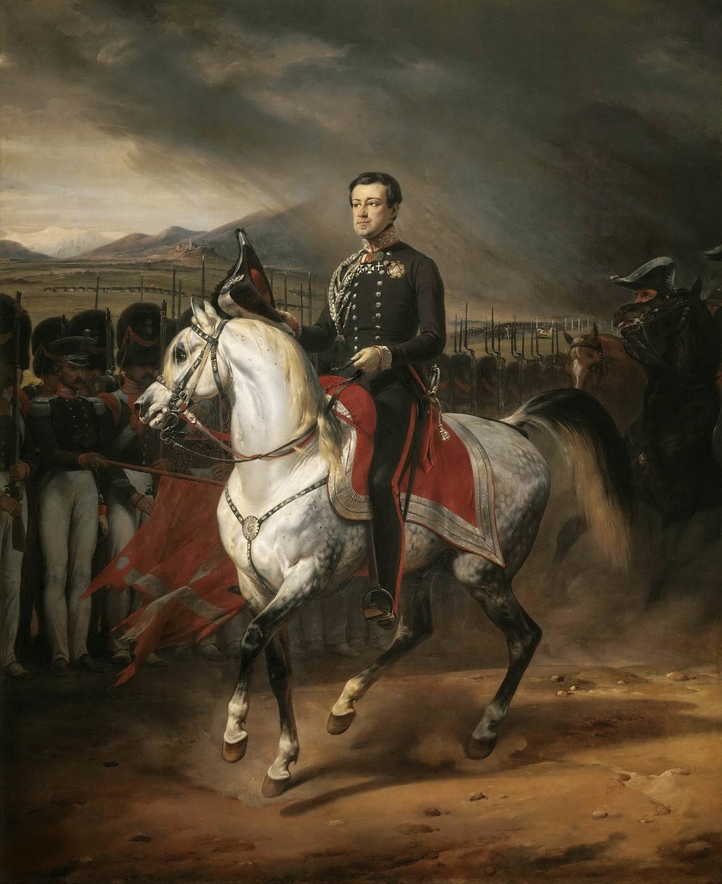 Sardinian kuninkaan Charles Albertin ratsastusmuotokuva 1798-1849, 1834. tekijältä Emile Jean Horace Vernet