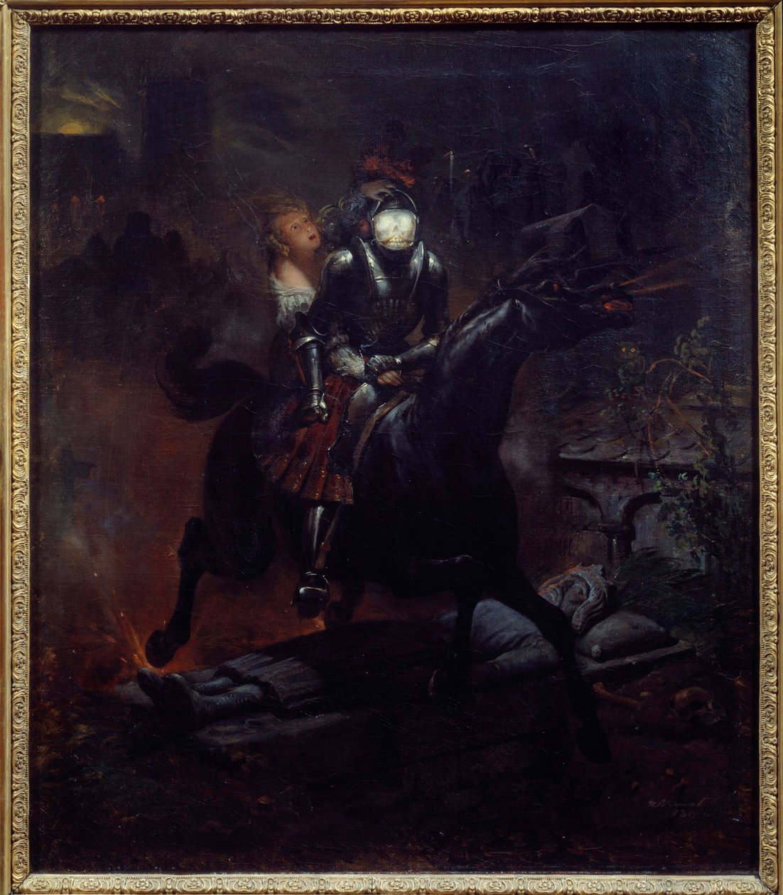 Leonoren balladi Kuva Gottfried Burgerin runosta ”” Leonore” (1747-1794), Kuolema hevosen selässä vie Leonoren. Emile Jean Horace Vernet