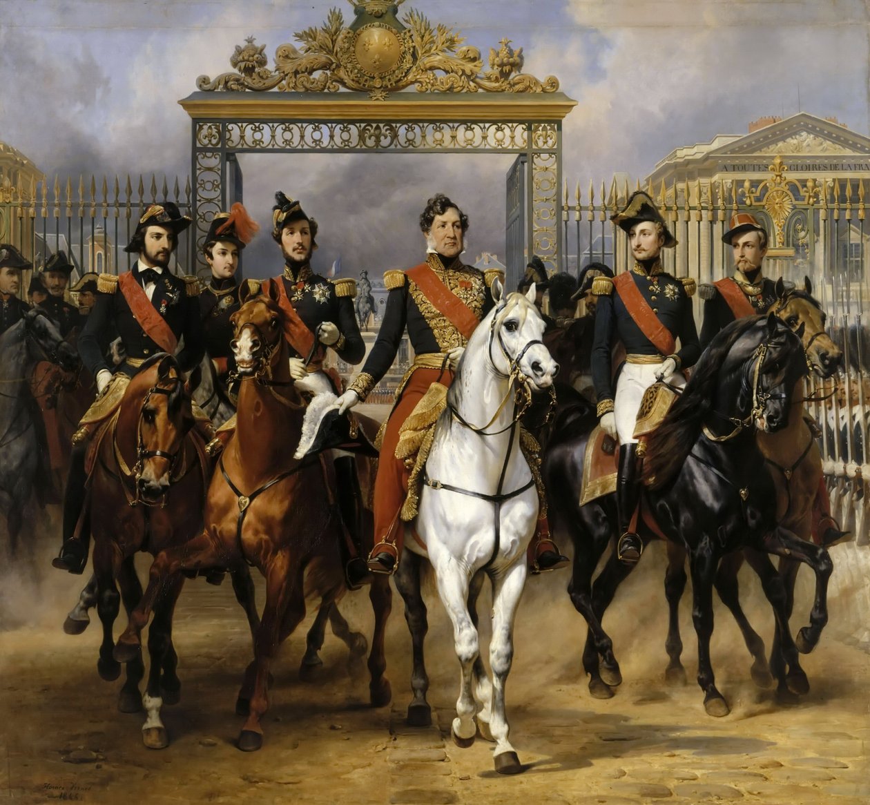 Louis Philippe ja hänen poikansa hevosille lähtevät Versaillesista 10. kesäkuuta 1837 tekijältä Emile Jean Horace Vernet