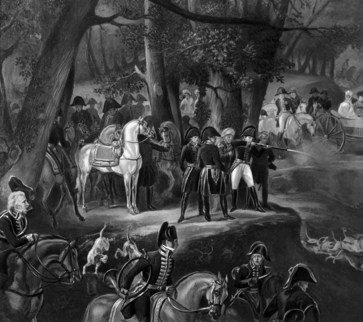 Napoleon I metsästämässä Fontainebleaun metsässä tekijältä Emile Jean Horace Vernet