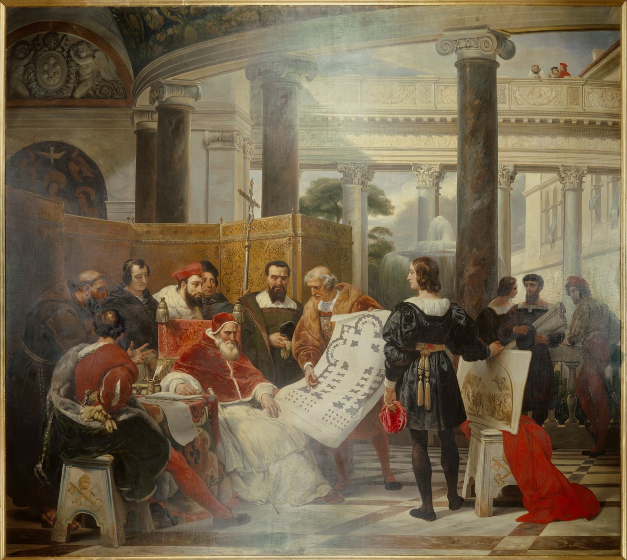 Paavi Julius II määräsi Vatikaanin ja Pyhän Pietarin basilikan Roomassa (Pyhä Pietari) Michelangelon (Michelangelo, Michelangelo tai Michelangelo), Bramanten ja Rafaelin (Raffaello Sanzio) ympäröimänä. Emile Jean Horace Vernet