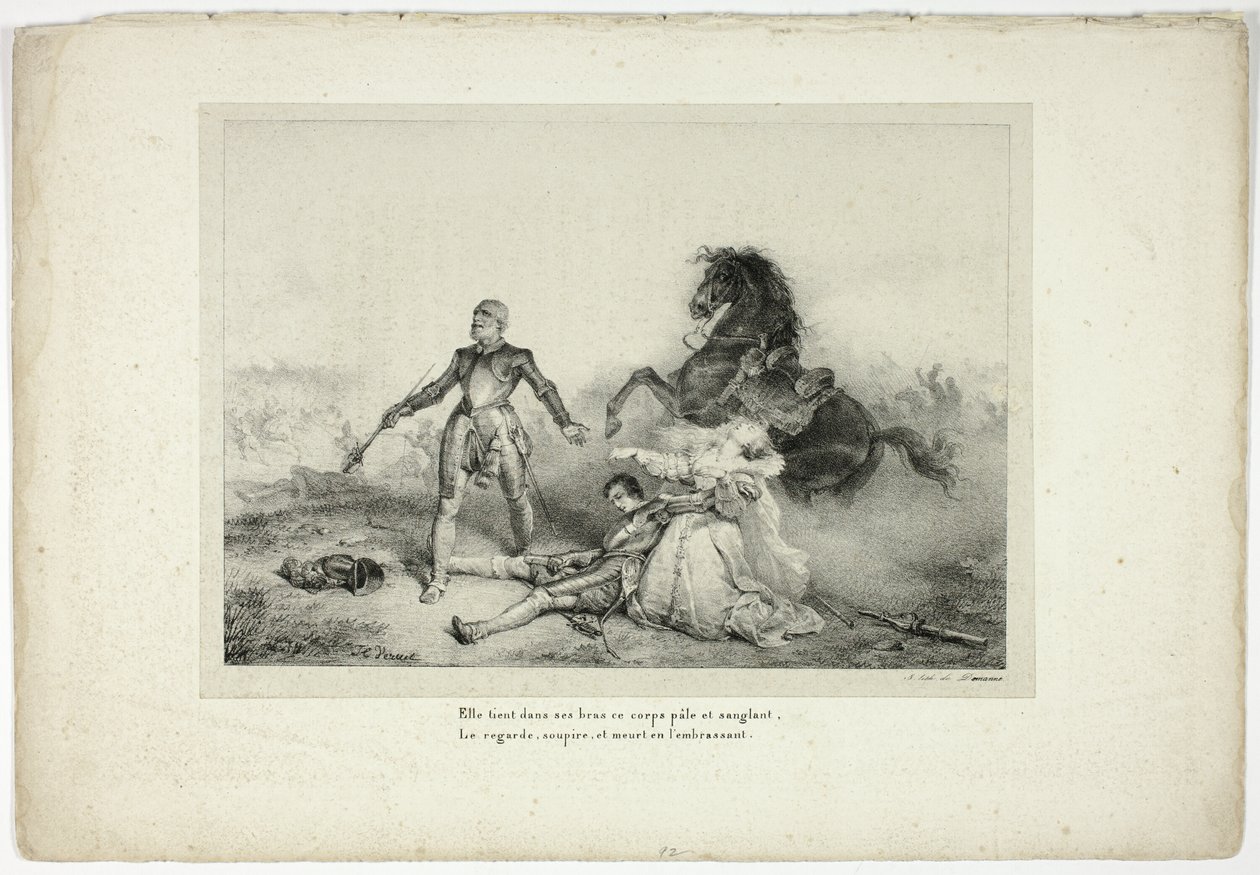 Hän piti sylissään ruumista, joka oli kalpea ja verinen... tekijältä Emile Jean Horace Vernet