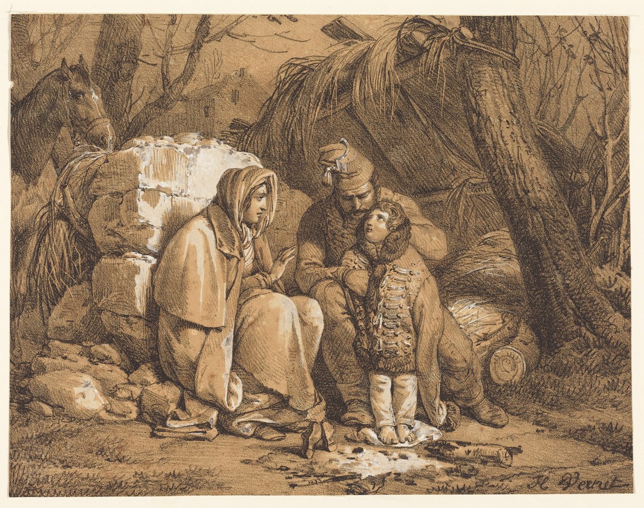 Sotilaan perhe leiriytyi tekijältä Horace Vernet