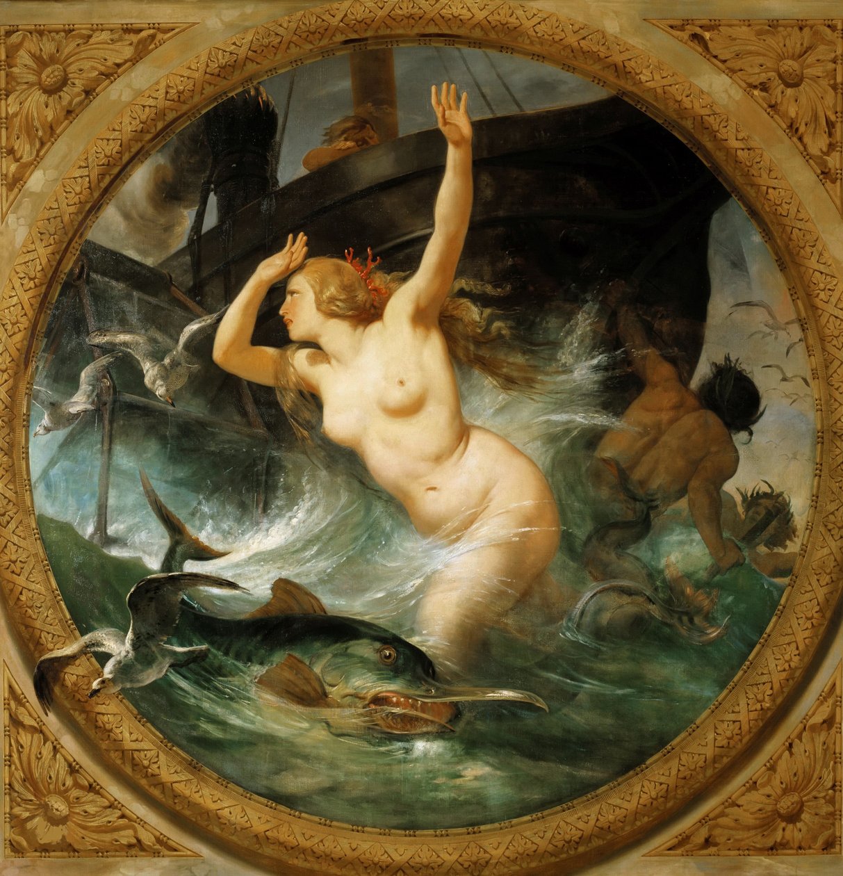Steam Putting to Flight the Sea Gods Ceiling -maalaus, Salle des Pas perdus, 1839-1847. tekijältä Emile Jean Horace Vernet