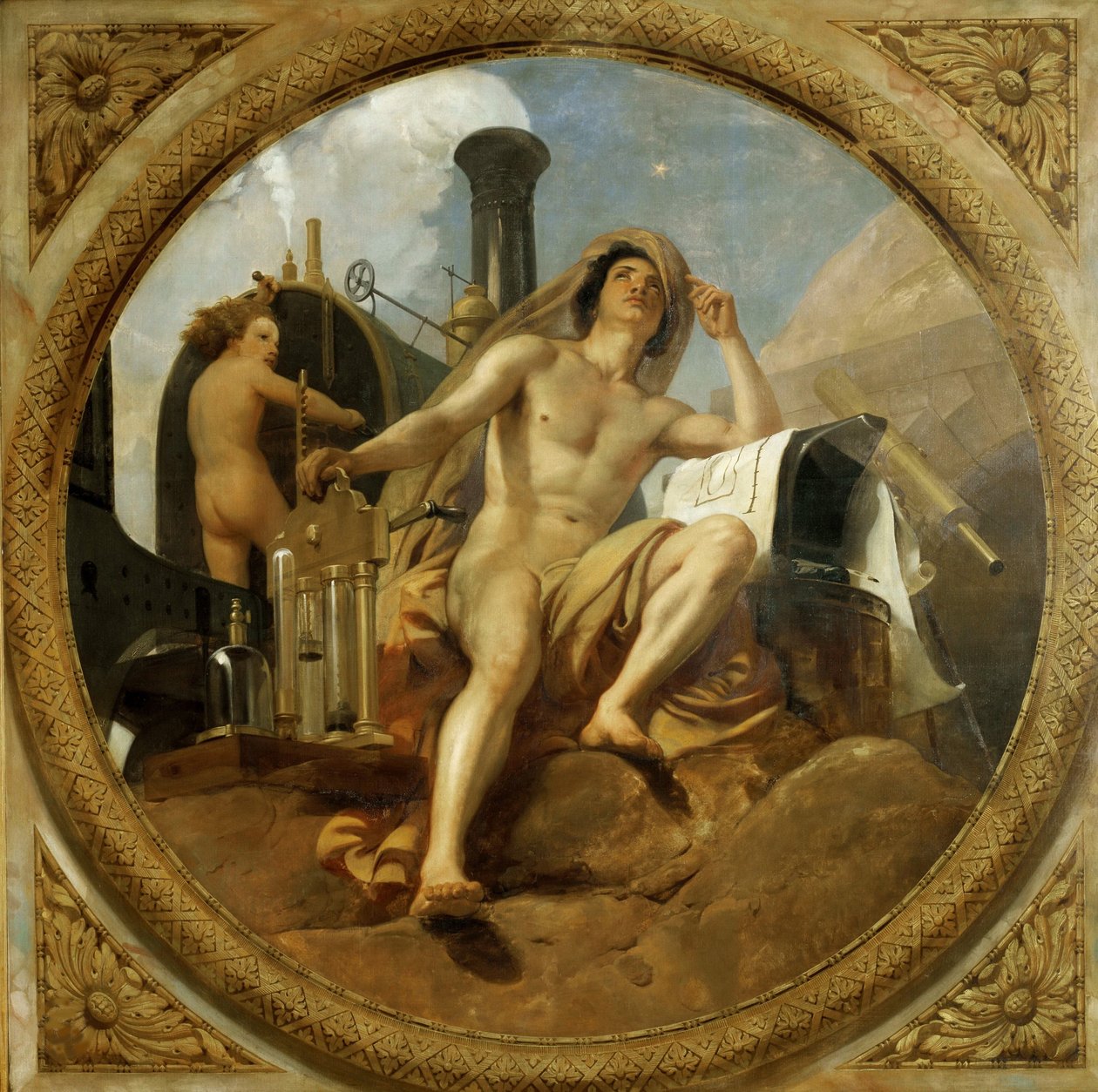 The Genius of Steam on Earth Ceiling -maalaus, Salle des Pas perdus, 1839-1847. tekijältä Emile Jean Horace Vernet