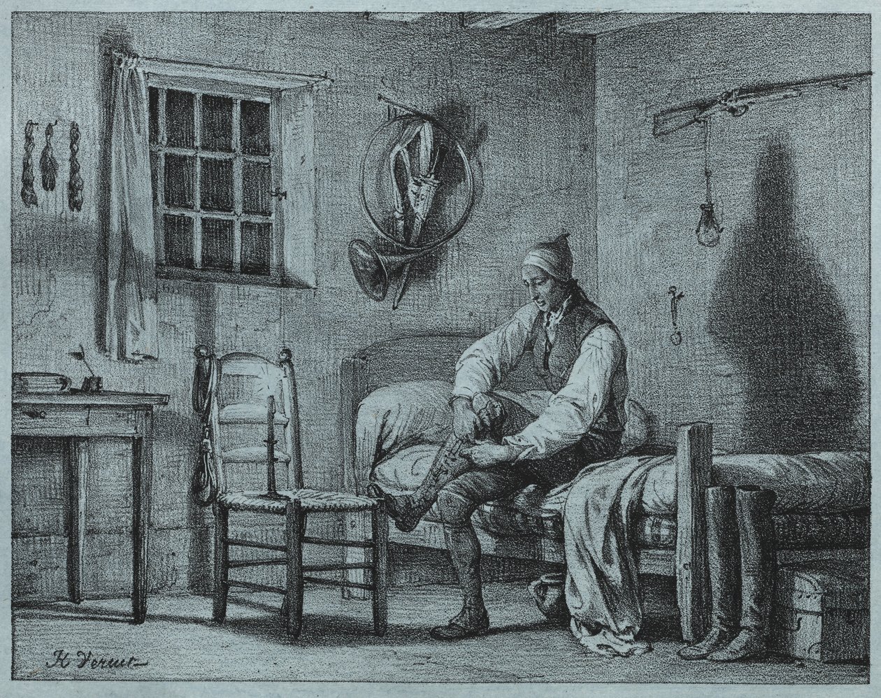 Limierin miespalvelija nousemassa sängystä, n. 1818. tekijältä Emile Jean Horace Vernet