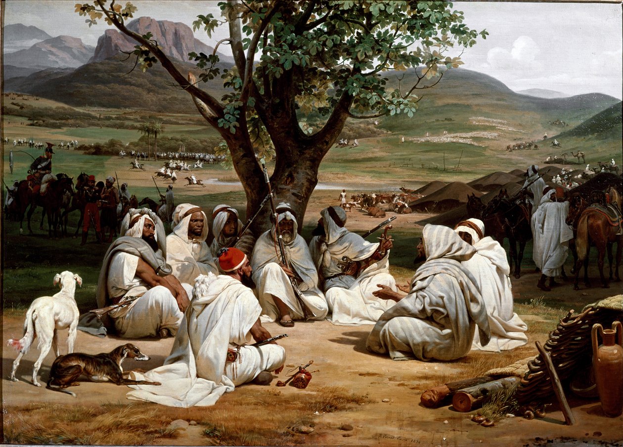 Parlamentaarikko ja Medjelesin arabipäälliköiden neuvosto. Antoine Charles Horace Vernet (1758-1836) maalaus 1834. Dim. 98x52 cm. Chantilly, Conden museo tekijältä Emile Jean Horace Vernet