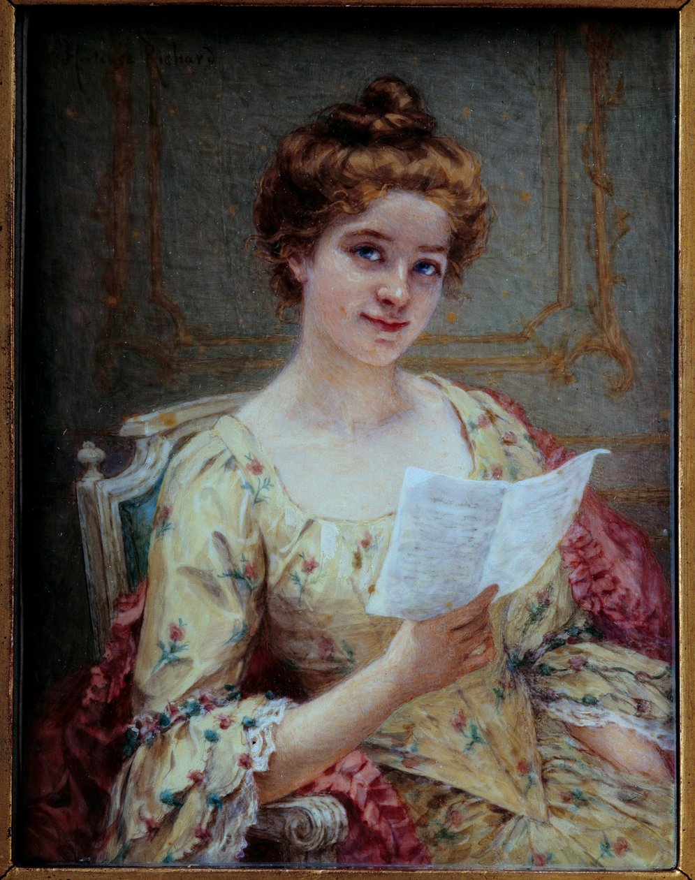Hortense Richardin (1860-1939 jälkeen) Manonin miniatyyrin kirje norsunluusta 1800-luvun su. 0,13x0,1 m tekijältä Hortense Richard