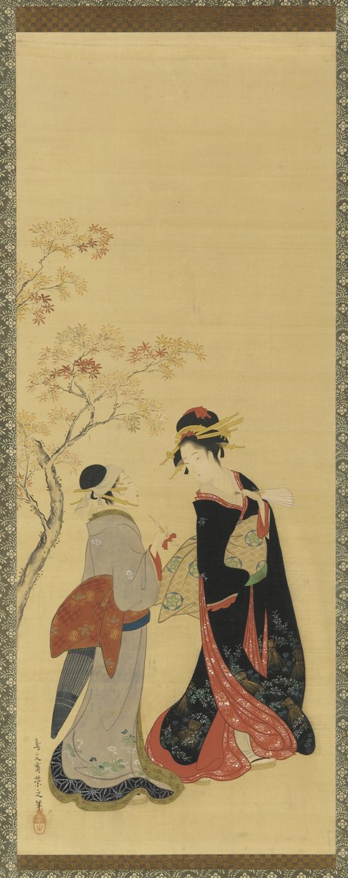 Vuodenaikojen kaunottaret - Syksy, Edo-kausi, 1700-luvun loppu-1900-luvun alku (muste, väri ja kulta silkille). tekijältä Hosoda Eishi