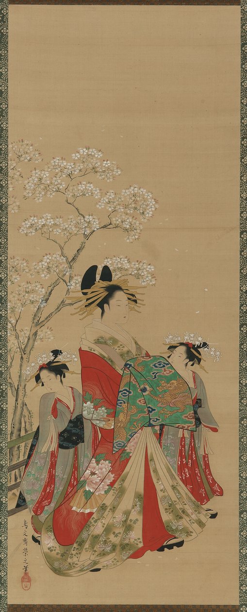Vuodenaikojen kauneutta - Kevät, Edo-kausi, 1700-luvun loppu - 1800-luvun alku (mustetta, väriä ja kultaa silkillä) tekijältä Hosoda Eishi