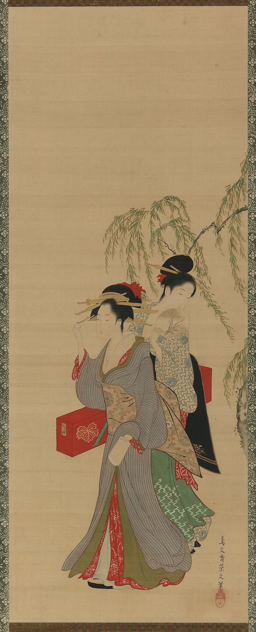 Vuodenaikojen kauneutta - Kesä, Edo-kausi, 1700-luvun loppu - 1800-luvun alku (mustetta, väriä ja kultaa silkillä) tekijältä Hosoda Eishi