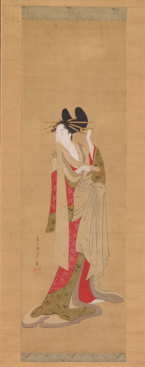 Kurtisaani kirje suussa, 1756-1815. tekijältä Hosoda Eishi