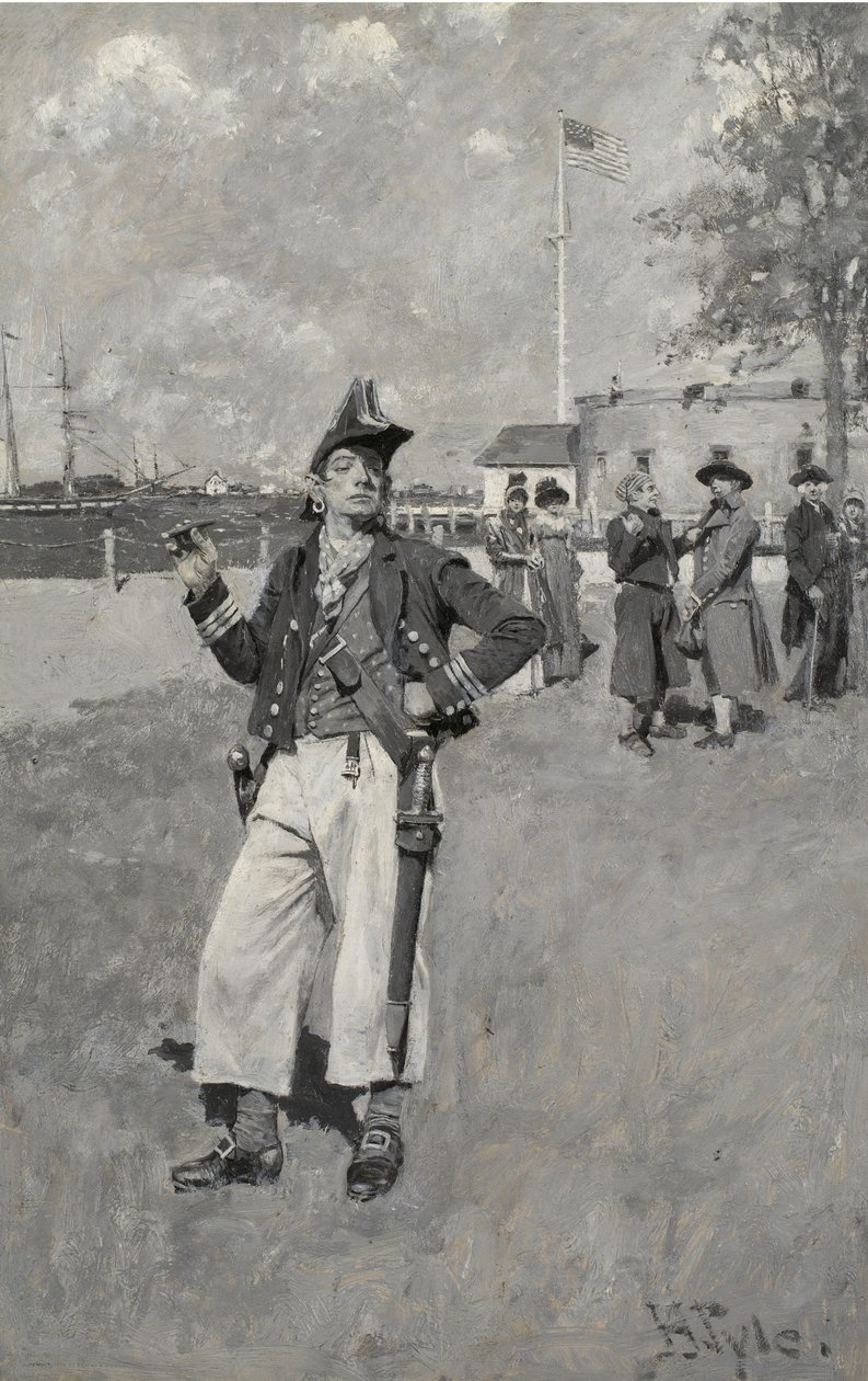 Privateersman Ashore, 1893 (öljy Russellin kankaalle) tekijältä Howard Pyle