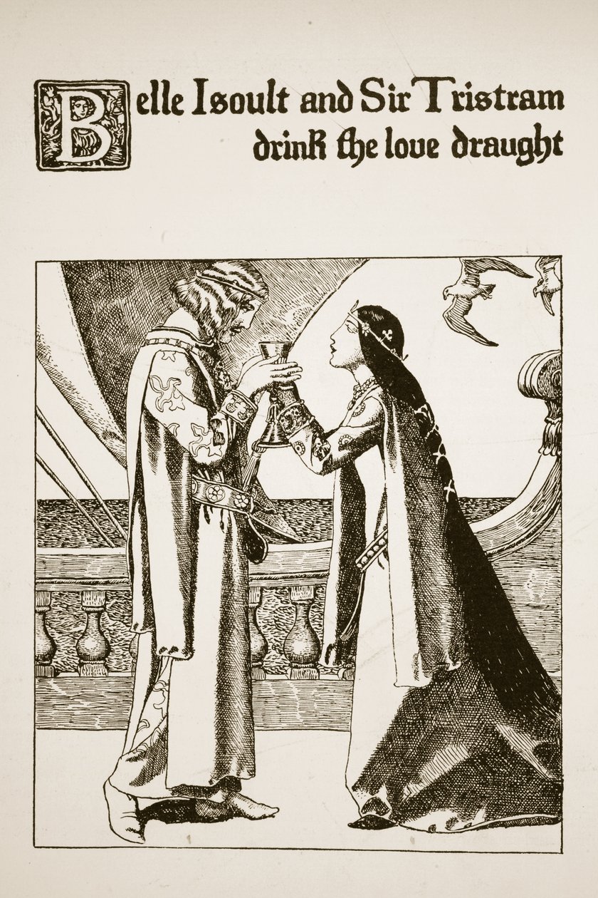Belle Isoult ja Sir Tristram juovat lemmenjuomaa, kuvitus teoksesta 