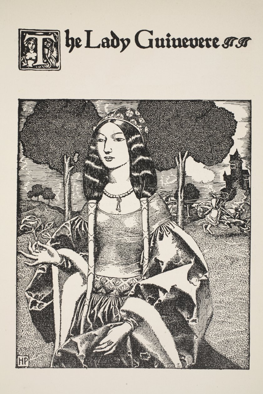 Lady Guinevere, kuvitus "Kuningas Arthurin ja hänen ritareidensa tarinasta", 1903 tekijältä Howard Pyle