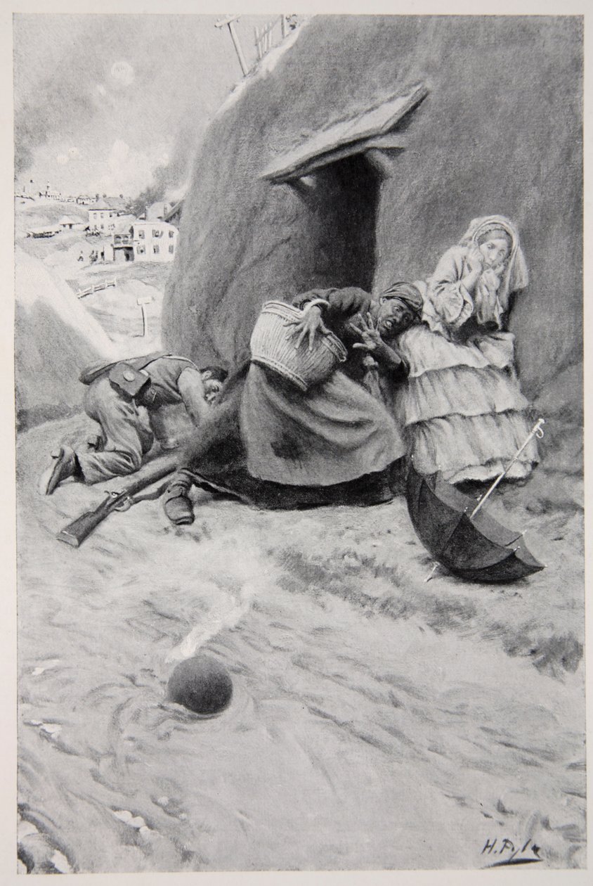 Taistelemattomia henkilöitä suojautumassa Vicksburgin piirityksen aikana. tekijältä Howard Pyle