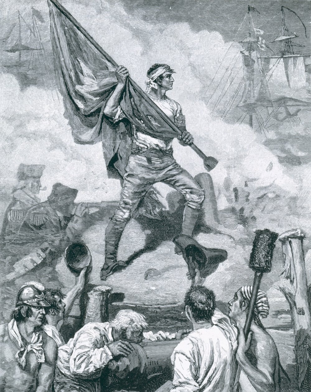 Kersantti Jasper Fort Moultrien taistelussa, 28. kesäkuuta 1776, kuvitus Thomas Wentworth Higginsonin teoksesta The Dawning of Independence, pubi. Harper