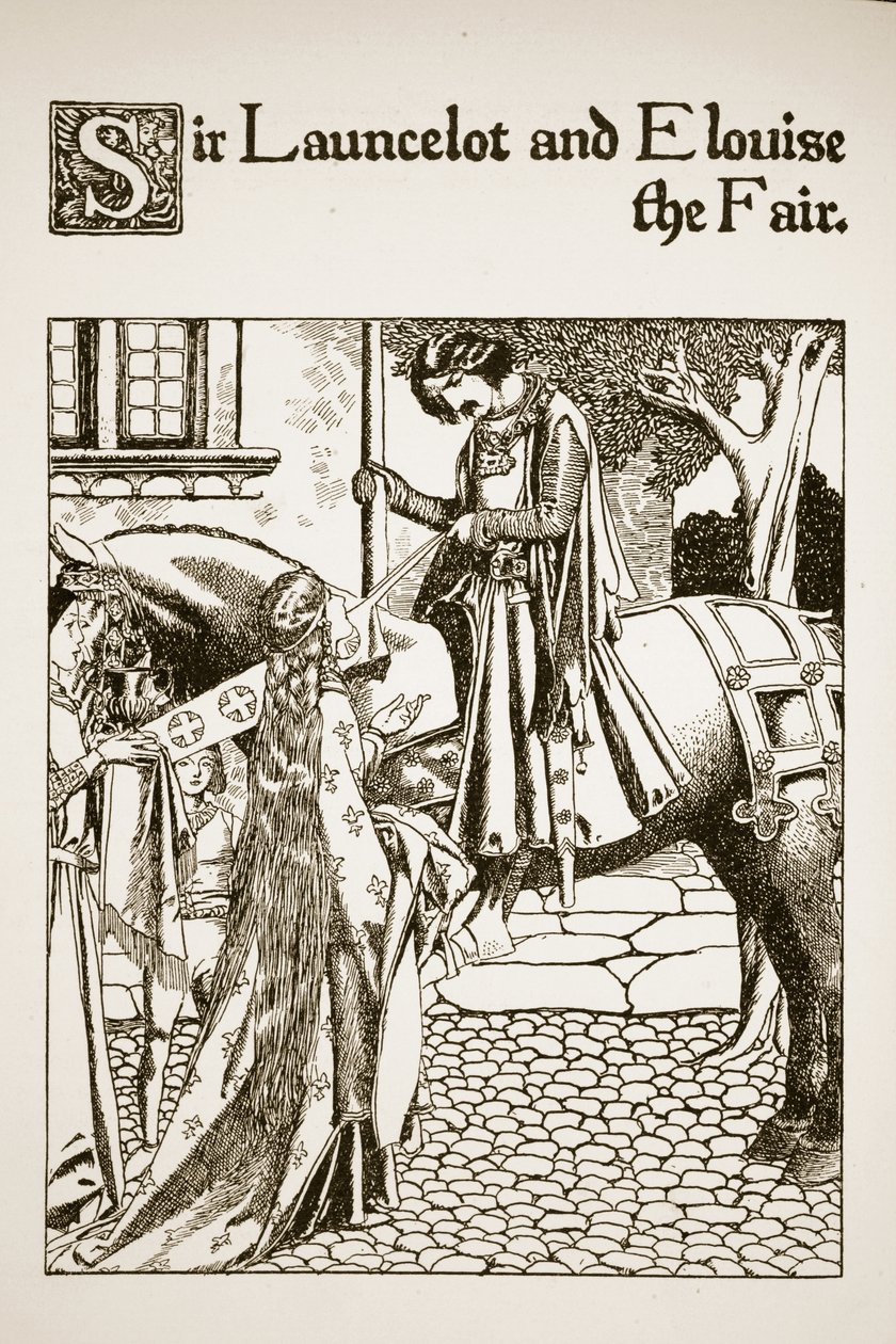 Sir Launcelot ja Elouise the Fair, kuvitus teoksesta The Story of the Champions of the Round Table tekijältä Howard Pyle