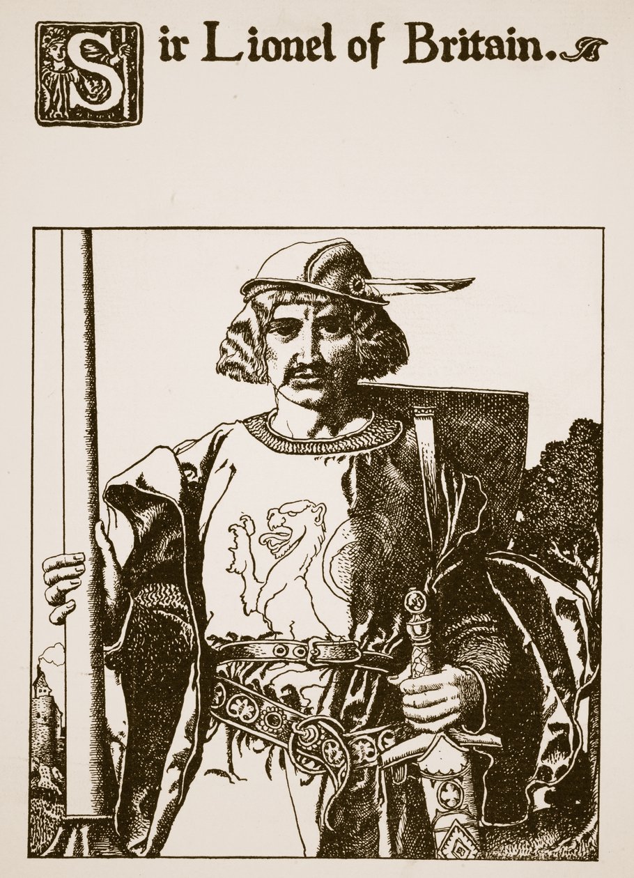 Brittiläinen Sir Lionel, kuvitus teoksesta "Pyöreän pöydän mestareiden tarina" tekijältä Howard Pyle
