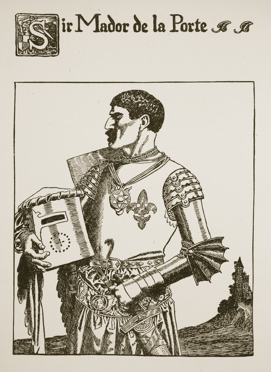 Sir Mador de la Porte, kuvitus teoksesta Graalin tarina ja Arthurin kuolema, n. 1910 tekijältä Howard Pyle