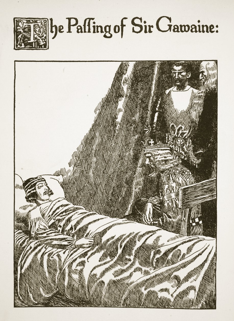 Sir Gawainen kuolema, kuvitus teoksesta "Graalin tarina ja Arthurin kuolema", n. 1910 tekijältä Howard Pyle