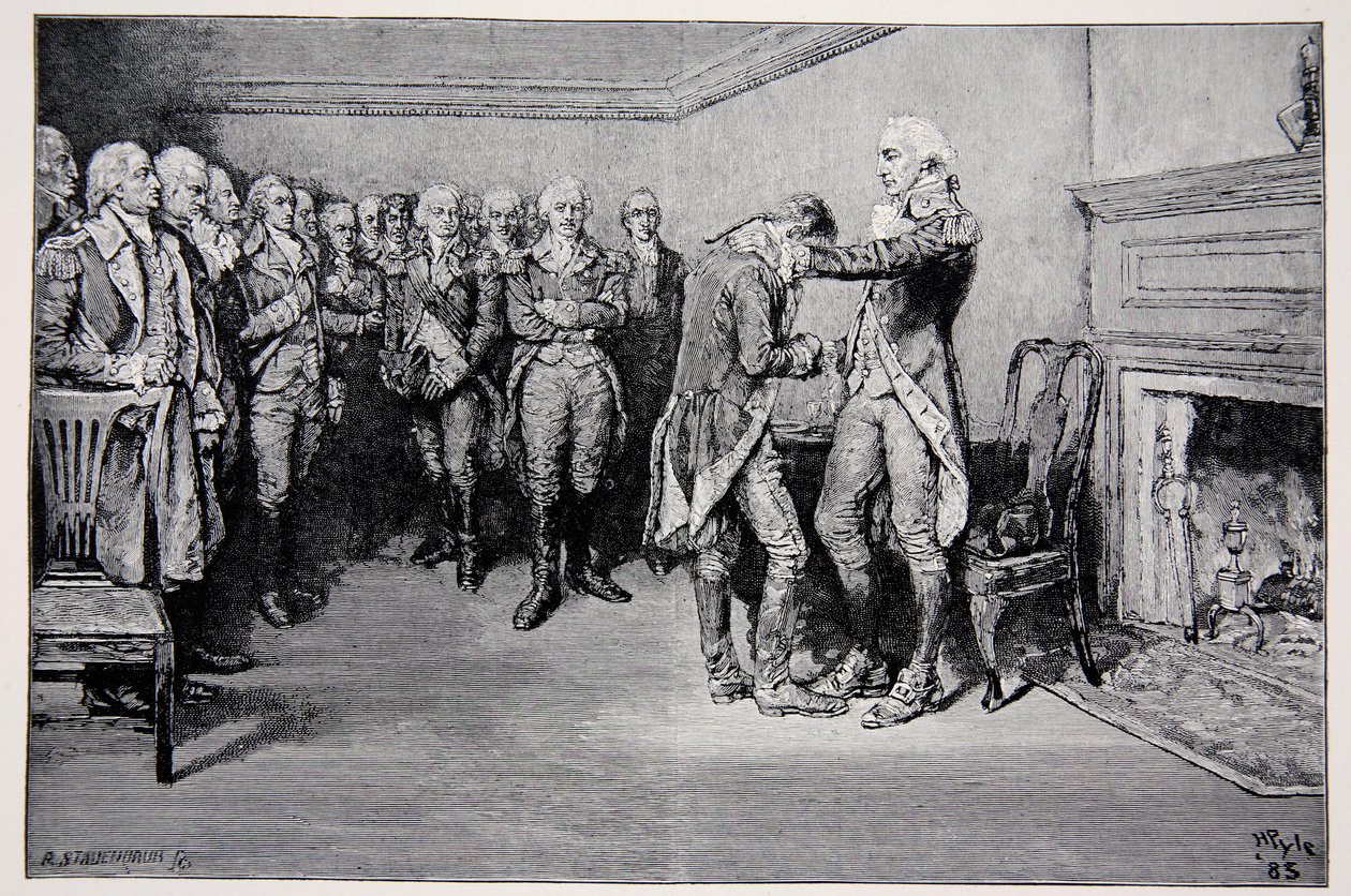 Washington jättää virkailijansa lomalle 4. joulukuuta 1783 tekijältä Howard Pyle