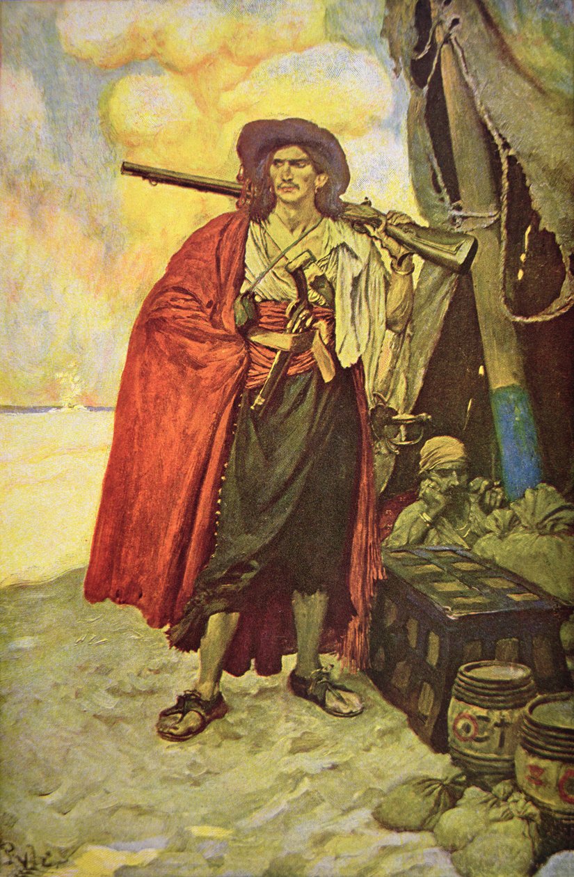 Hispaniolan buccaneer Karibialla (väri litho) tekijältä Howard (after) Pyle