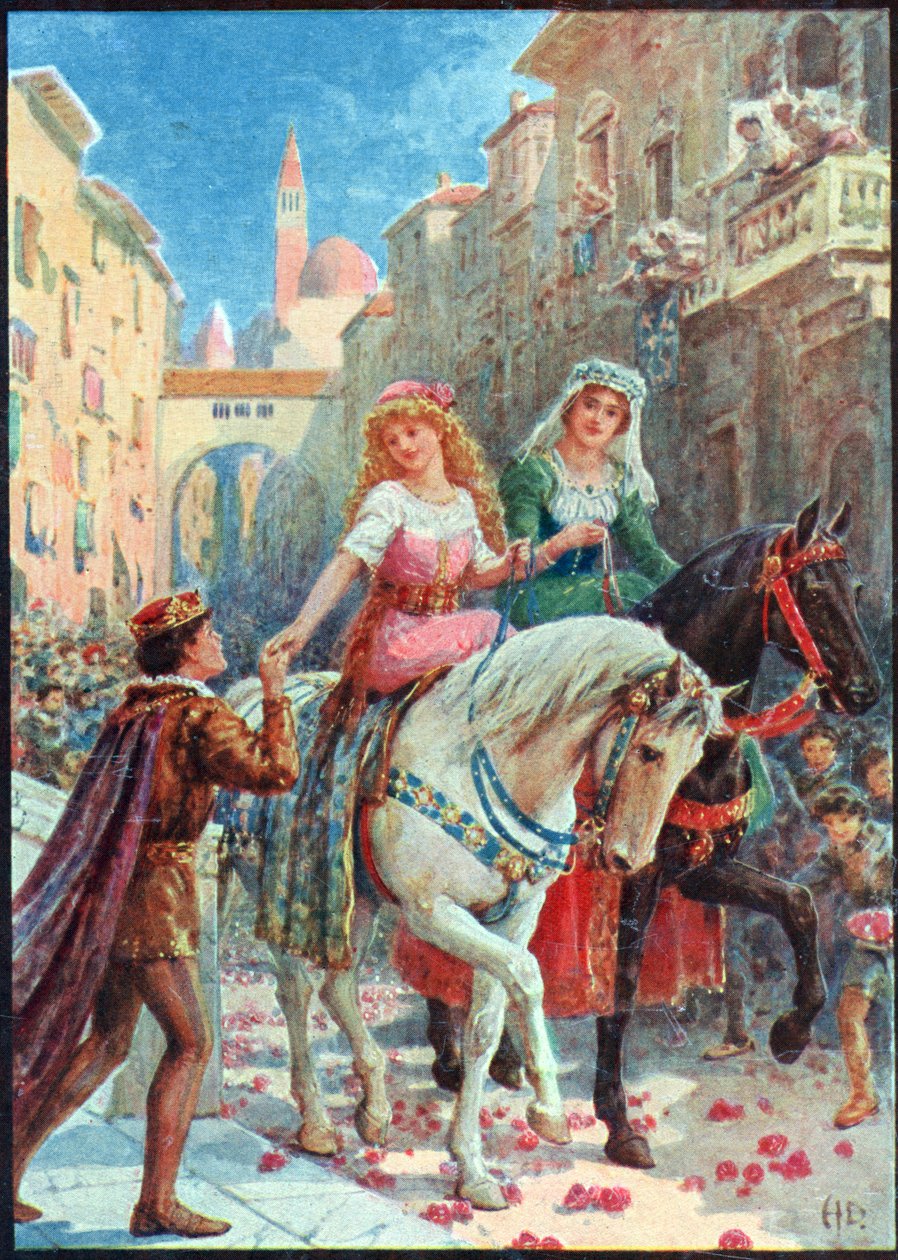 Kansi "Italian Fairy Talesista", kirjoittanut Lilia E. Romano, julkaissut Raphael Tuck & Sons (värilitho) tekijältä Howard Davie
