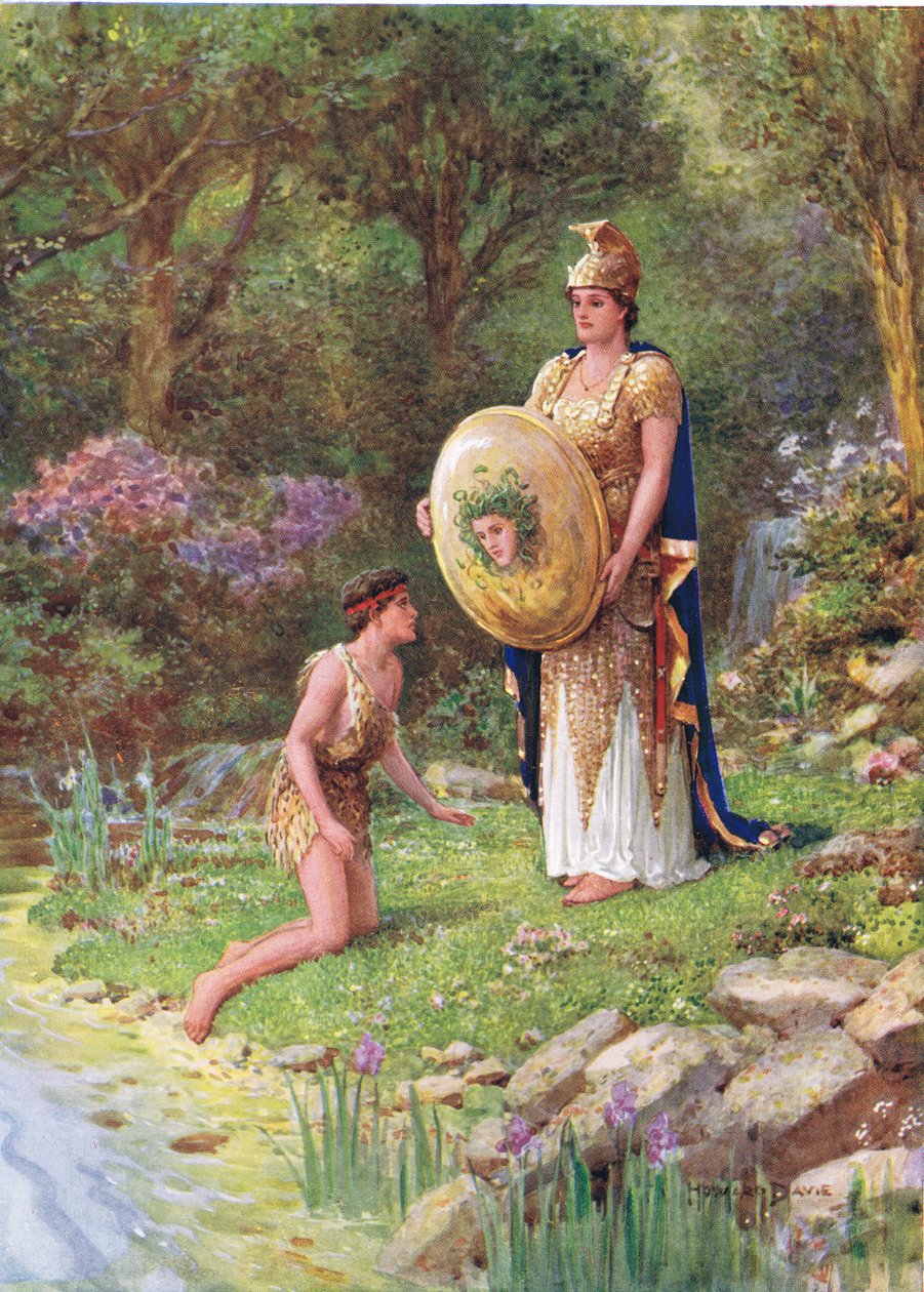 "Uskallatko kohdata tällaisen hirviön?", kuvitus "Kuinka Perseus vannoi ihottuman lupauksen", Charles Kingsleyn (1819-75) kirjasta "How Perseus vowed a Rash Wow", kirjoittanut Charles Kingsley (1819-75) (väri litho) tekijältä Howard Davie