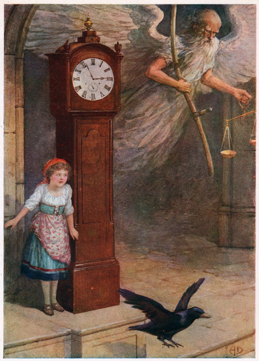 "Isän aika lensi." Italian Fairy Talesista, Lilia E. Romano, julkaisija Raphael Tuck & Sons (väri litho) tekijältä Howard Davie