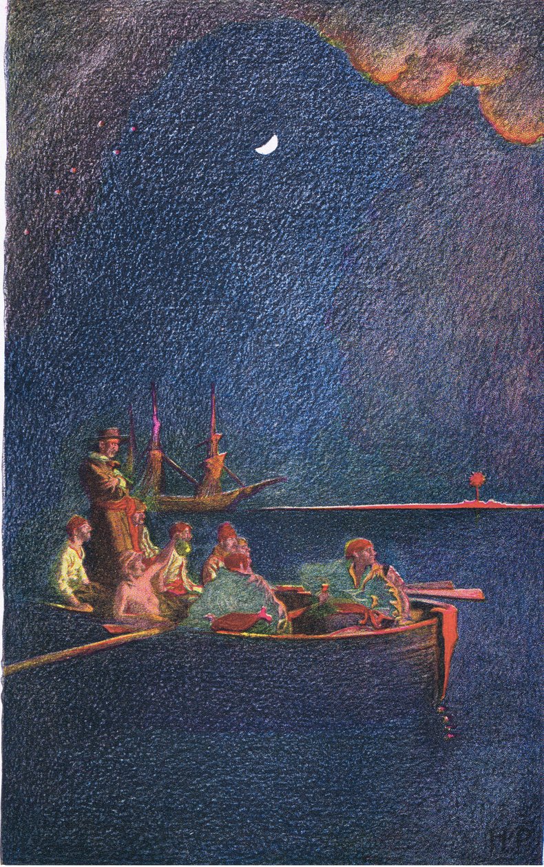 Laivan polttaminen, Harper & Brosin julkaisemasta Howard Pyles Book of Pirates -kirjasta, 1921 tekijältä Howard Pyle
