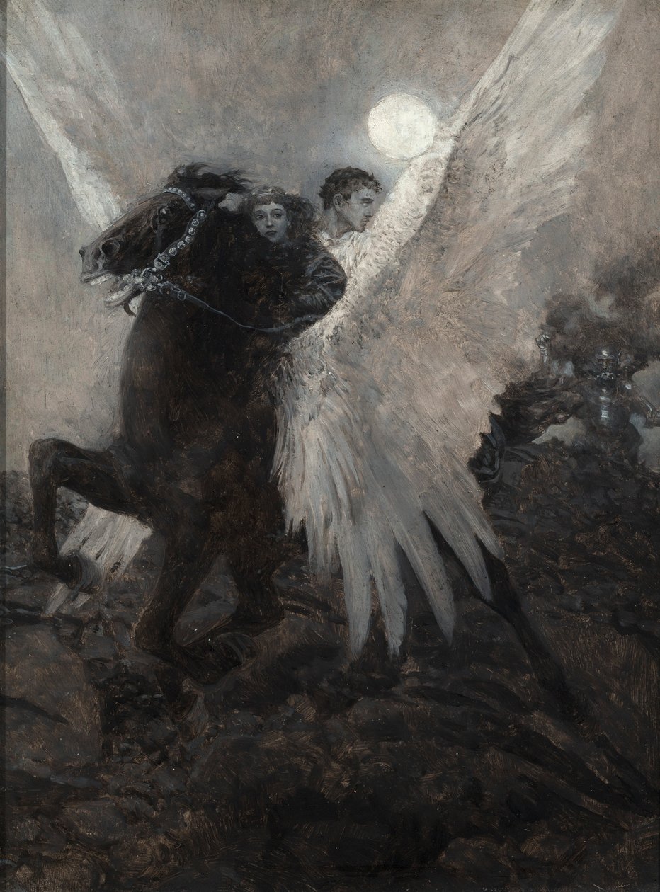 Fast Flew the Black Winged Horse, Howard Pylen teoksesta The Garden Behind the Moon tekijältä Howard Pyle