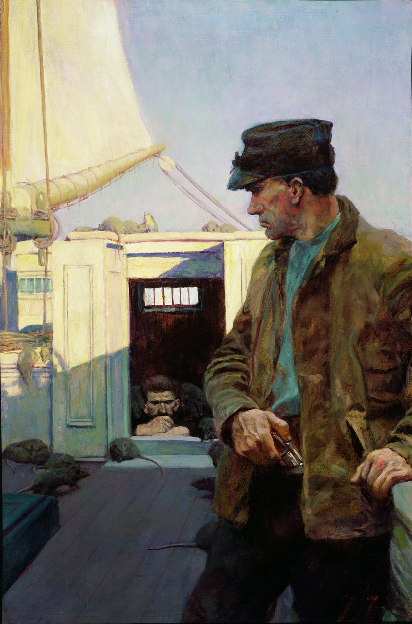 Hän katseli minua kuin kissa katselee hiirtä, Morgan Robertsonin teoksesta The Grain Ship (öljy kankaalle) tekijältä Howard Pyle