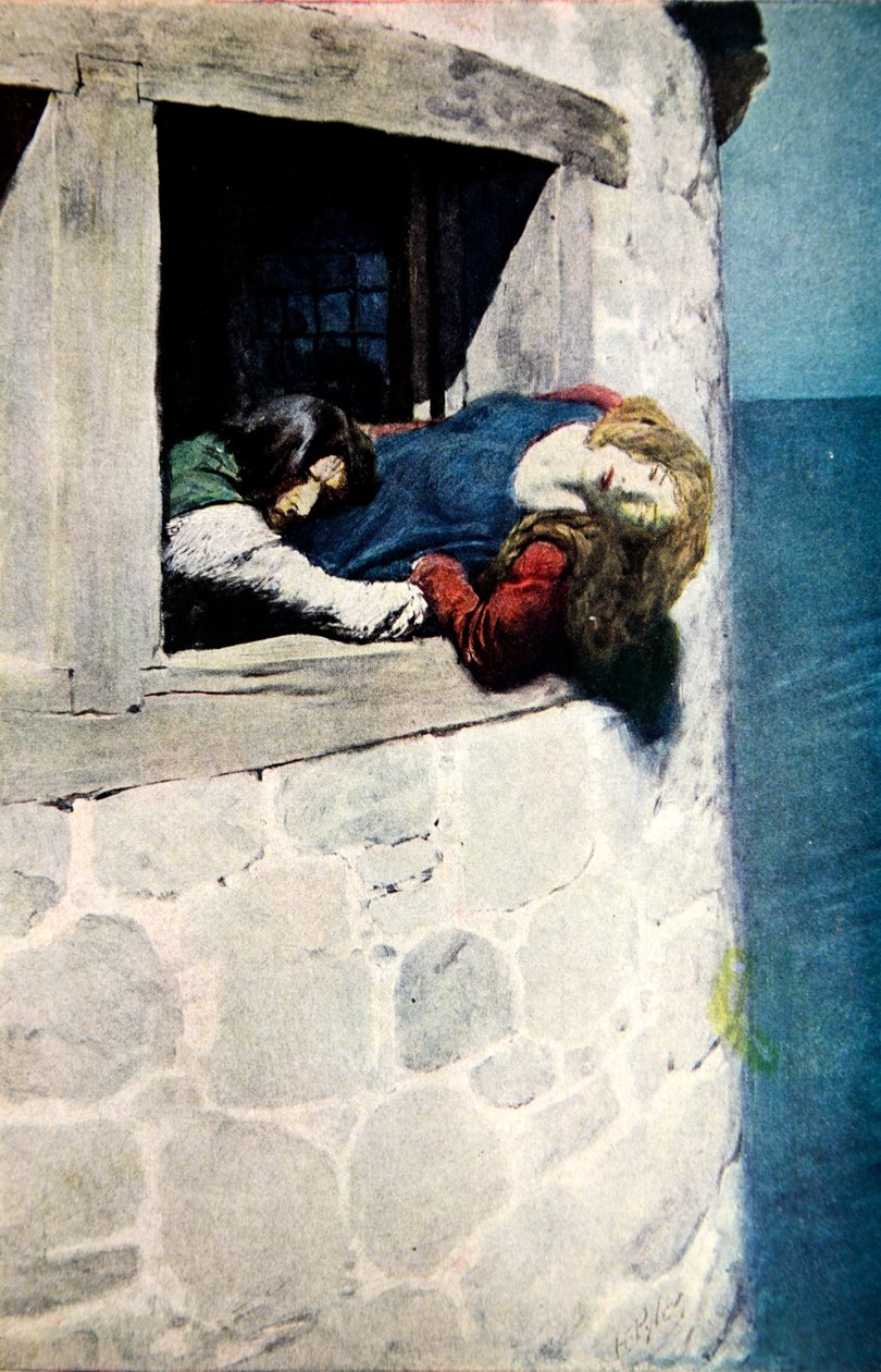 "Hänen päänsä ja olkapäänsä riippuivat ulkoisen tilan päällä", kuva The Maid of Landevennec -pubista. Harper