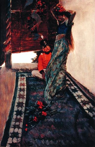 Istuin hänen jalkojensa ääressä, kun hän porasi saaren kielen minuun Arthur Quiller-Couchin (1863-1944) teoksesta Sinbad in Burrator, julkaistu Scribner