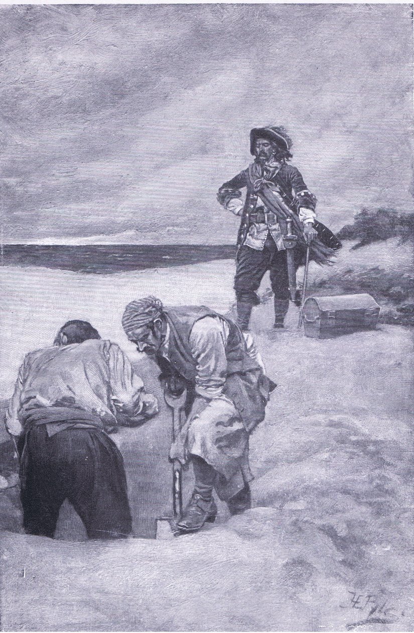 Kidd Gardiners Islandilla, Howard Pyles Book of Pirates -kirjasta, jonka on julkaissut Harper & Bros, 1921. tekijältä Howard Pyle