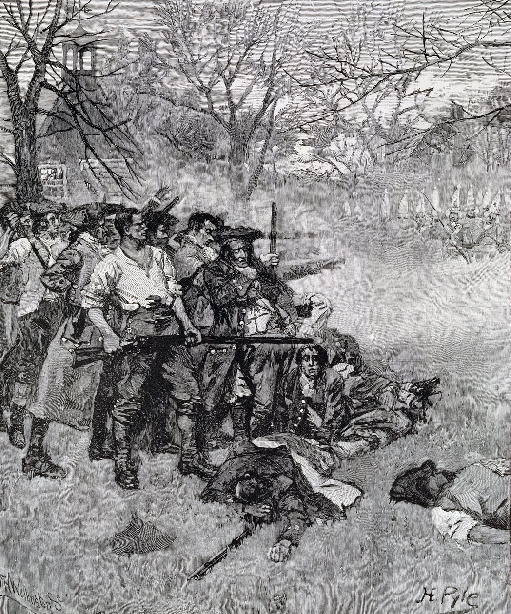 Lexington Green - "Jos he haluavat sotaa, se voi yhtä hyvin alkaa tästä", kaivertanut F.H. Wellington, Harper