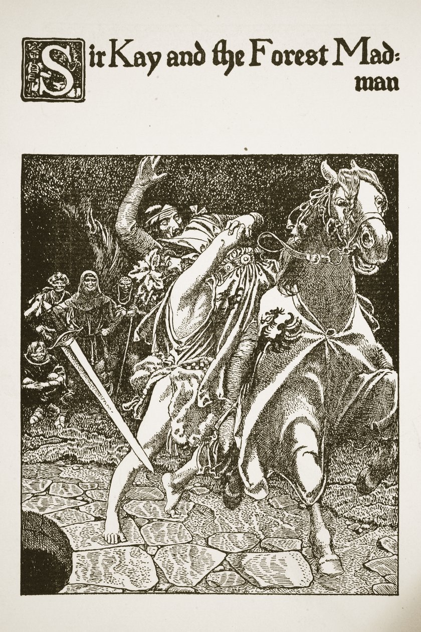 Sir Kay ja metsähullu, kuvitus teoksesta "Pyöreän pöydän mestareiden tarina" tekijältä Howard Pyle
