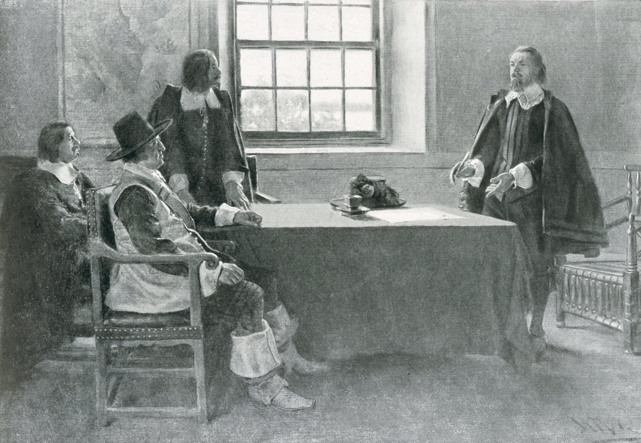 Sir William Berkeley antautumassa Commonwealthin komissaareille, esimerkki Woodrow Wilsonin teoksesta "In Washington